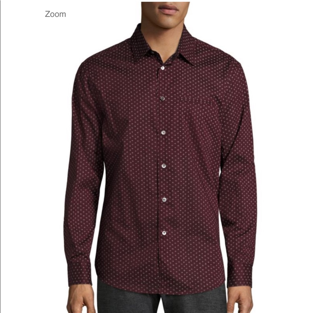 John Varvatos Maroon Slim Fit Sport Button Down
